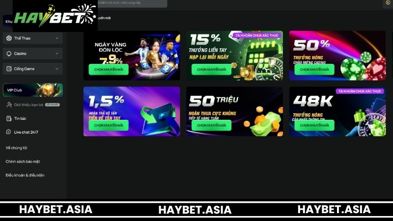 Danh sách các khuyến mãi tại HAYBET 