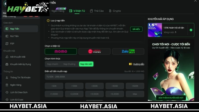 Những lưu ý quan trọng khi nạp tiền HAYBET